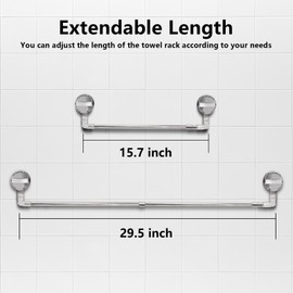 WAPANE 2 pcs Extendable Suction Cup Towel Bar for Shower Bathroom Stainless Steel Towel Rack Adjustable Suction Cup Towel Holder Rod Wall Towel Holder for Glass Door Bath, Silver