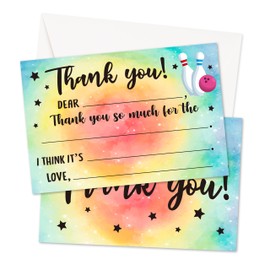 HMJKL Tie Dye Thank You Cards Fill in the Blank, Roller Skating Thank You Notes for Kids, Roller Skate Thank You Greeting Cards with Envelopes for Birthday Christmas Wedding Baby Shower, 20 Pack (01)