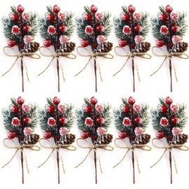 10 Piezas de Adornos Navideños de Bayas de Pino,Conos de Pino de Bayas Rojas de Navidad,Decoraciones con Hojas de Acebo para árbol de Navidad para DIY Navidad DecoracióN Guirnalda Boda Fiesta Adornos