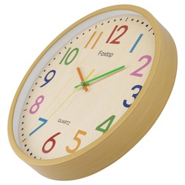 Foxtop 14 Inch Kids Wall Clock Silent Non-Ticking Battery Operated Colorful Childrens Wall Clock for Classroom Playroom Nursery Bedrooms Kids Room School