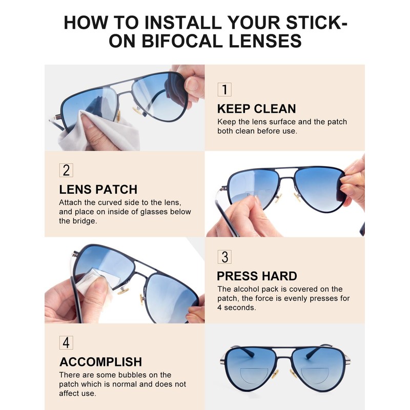 TIDE Stick On Bifocal Reading Lenses Clear Reading Lenses with