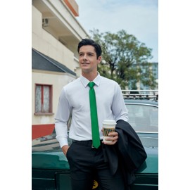 HISDERN Solid Color Skinny Tie for Men Slim Necktie Classic Green Silk Ties for Wedding Party Business Work (6cm)