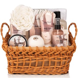 Aqua Elegante- Cestas de spa para mujeres Juego de baño de lujo con kit de spa de coco y vainilla Incluye lavado, baño de burbujas