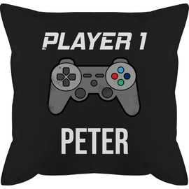 Cushion 50 x 50 cm - Gaming - Player 1 Controller Player One Gamer Gamer Daddling Partner Gift - 50 x 50 cm - Black - Gaming Cuddly Couch Sofa
