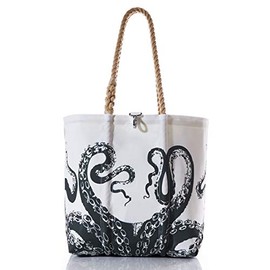 Sea Bags Recycled Sail Cloth Octopus Medium Tote Travel Tote Bag, Carry On Bag, Tote Bag for Work Rope Handles