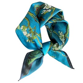 FEIBOON Mulberry Silk Scarfs Neck Scarf 21"x21" Small Square Scarfs hair scarf bandana for Women Gift Packed (Blue green flowers)