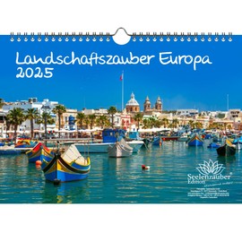 Landscape Magic Europe DIN A4 Calendar for 2025 Landscapes Cities – Contents: 1 x Calendar, 1 x Christmas Pendant, 1 x Greeting Tag (Total 3 Pieces)