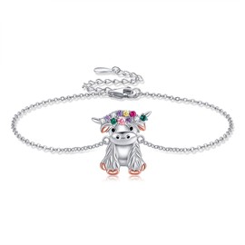 JERWLI Highland Cow Gifts 925 Sterling Sliver Highland Cow Bracelet Cow Jewelry Themed Gifts for Women