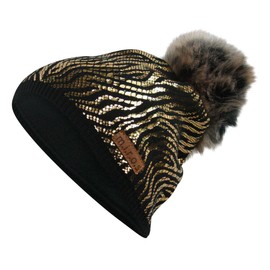 Mandy Black with Gold Print | Handmade Bobble Hat Women's Winter Hat
