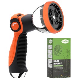 Besiter Garden Hose Nozzle, Hose Sprayer Nozzle with 10 Spray Patterns, High Pressure Water Hose Nozzle Heavy Duty Metal Hand Sprayer for Car Wash, Plants, Pets & Outdoor Cleaning, Orange