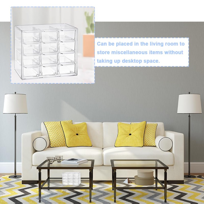 Clear Acrylic Desk Organizer with 12 Mini Stackable Drawers -