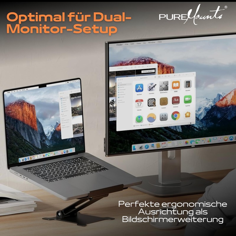PureMounts Laptop Stand, Height-Adjustable, Foldable & Ergonomic Notebook Holder for