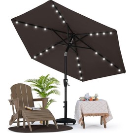 MASTERCANOPY Patio Umbrella with Solar LED Lights (7.5ft) - Color: Burgundy, Size: 7.5FT