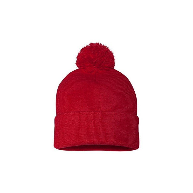Sportsman Pom-Pom 12" Knit Beanie One Size Red