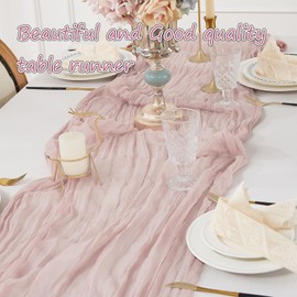 4 Pack Dusty Pink Cheesecloth Table Runner 10 FT Boho Gauze Cheese Cloth Table Runner 120 Inch Long Semi Sheer Rustic Cheese Cloth Fabric Table Runners for Wedding Birthday Party Decorations