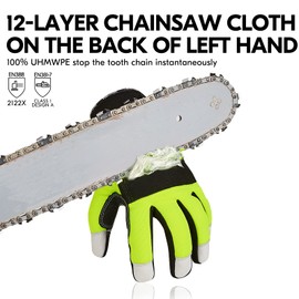 Vgo 1Pair Chainsaw Gloves, 12-Layer Chainsaw Protection on Left Hand Back, Safety Leather Work Gloves, Mechanic Gloves (Size L, Green, GA8912)