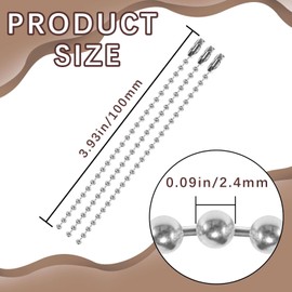 300 pcs 3.9 in Ball Chains Keychain Tag Keychain Ball Chain Bulk,Beaded Chain Connector Chains for Keychains,Dog tag Chain Key Chain Links,Silver Nickel Plated Metal 2.4mm Ball Bead Chains