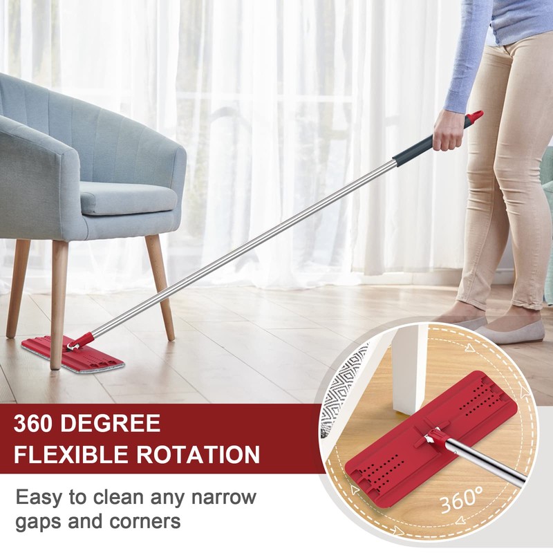 BOSHENG Hands-Free Mop and Bucket Set with 3 Washable Pads,