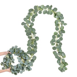 2M Artificial Eucalyptus Garland Artificial Eucalyptus Hanging Vines Leaves Decoration Garland for Home Kitchen Garden Office Wedding or Wall Decoration
