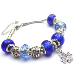 Blau Charms-Armband für Frauen in Edelstahl Thurcolas Modell Manhattan mit Klee Anhänger mit Kristallen