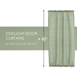 Melodieux Sage Green Semi Sheer Sidelight French Door Curtains 40 Inch Length, Linen Look Front Door Voile Drapes Patio Sliding Glass Door, 25 by 40 Inch, 2 Panels