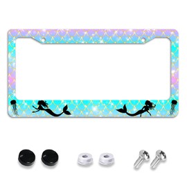 Smoaffly License Plate Frame,Mermaid Fish Scale Wave Tag Decorative Aluminum Metal Cover for Women,U S Canada Standard,Auto Vehicle Accessories 2 Holes with Screw Caps—12x6 Inch