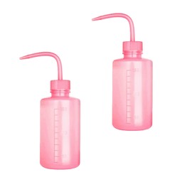 2Pcs Pink Safety Wash Bottle Tattoo Wash Bottles with Scale Labels Plastic Lab Squeeze Bottle,No Spill Bend Mouth Watering Cans Scale Labels Safety Wash Bottle Plastic Squeeze Bottles for Lab