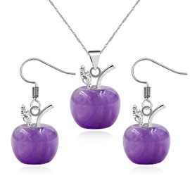 Vivaday Amethyst Apple Pendant Necklace and Earrings Set | Luxurious Purple Apple Crystal with Zircon Inlay | Brass Jewelry Gift for Women YA4030