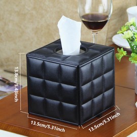 AIMALL Leather Square Tissue Box Holder with Waterproof Design, 5.31 x 5.43 x 5.31 Inches, PU Leather Roll Paper Holder, European Creative Tissue Dispenser for Living