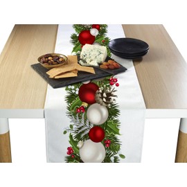 Fabric Textile Products Table Runner, 100% Milliken Polyester, Machine Washable, 14x108, Christmas Garland Border