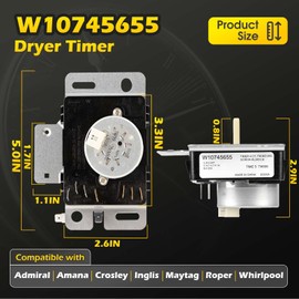 W10745655 Dryer Timer Compatible with Whirlpool Admiral Amana Crosley Inglis Maytag Roper, Replacement Part W10857612 W10857612VP 4454384 AP6003908 EAP11731366 PS11731366 FIX11731366 418-619-20-B5