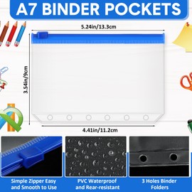 Gersoniel 40 Pieces 6 Ring Binder Zipper Pouch, 6 Hole Binder Pockets with Zipper Bulk Binder Folders Plastic Binder Pouch Loose Leaf Bags Waterproof PVC Document Filing Bag(Colorful, A7)