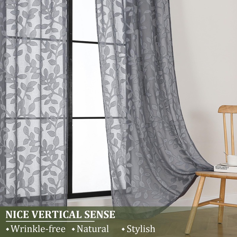 OVZME Grey Sheer Curtains 84 inches Long 2 Panels for