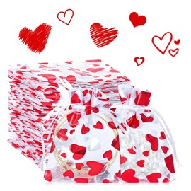 DTOFOOT Valentines Organza Bags,40PCS Love Heart Candy Bags Organza Drawstring Bags Jewelry Gift Pouches for Valentines Day Wedding Party Favors