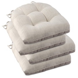 OVOV Indoor Chair Cushions for Dining Chairs Set of 4 18x18 Chair Cushion with Ties and Non-Slip Backing Tufted Thick Kitchen Chair Pads Made of Breathable Faux Linen Fabric (Beige)