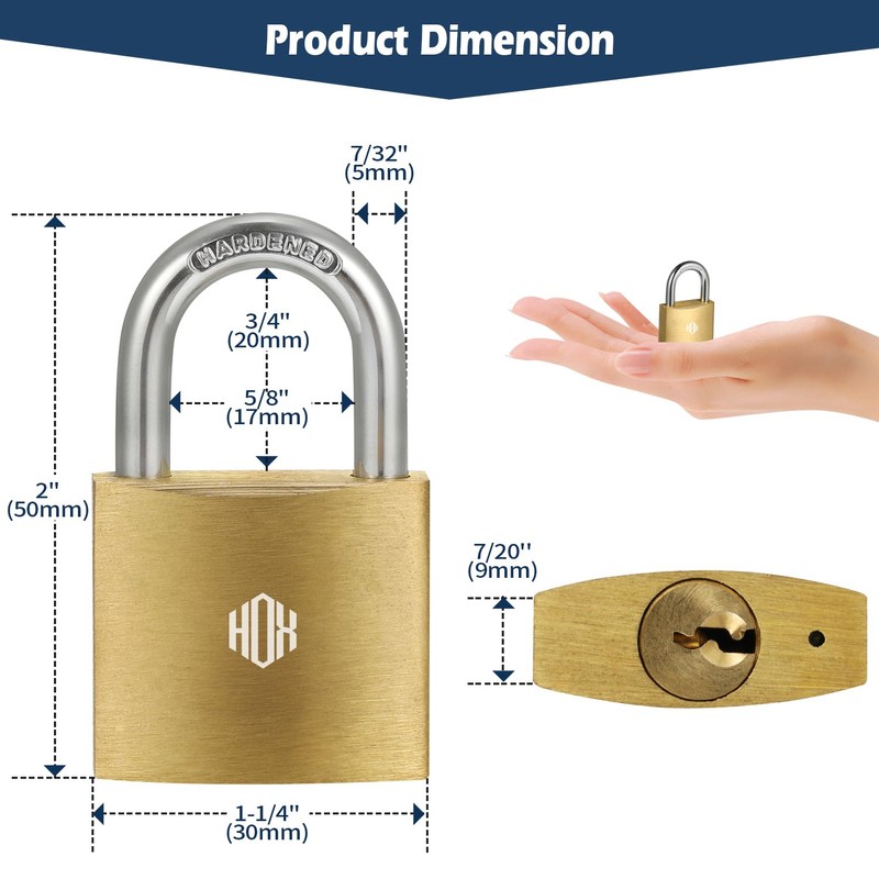 HOX 12-Pack Keyed Padlock, Waterproof and Rustproof, Solid Brass Lock