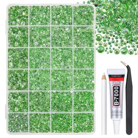 qiipii Light Green Crystal Resin Rhinestones w B7000 Jewelry Glue for Bedazzling Crafting 2mm 3mm 4mm 5mm 6mm Flatback Stones Diamonds Gems for Nails Face Eyes Makeup Tumblers Bottles DIY Crafts Shoes