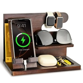 ICHOWHO Wooden Bedside Organiser for Men Perfect, Desk Organizer, and Nightstand Dock for Keys, Wallet, Phone, Glasses, and More Dad Birthday Nightstand Purse Father Graduation Male Idea