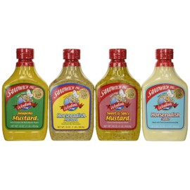 Woeber's Sandwich Pal 4 Flavor Variety Bundle: (1) Woeber's Horseradish Mustard, (1) Woeber's Sweet & Spicy Mustard, (1) Woeber's Jalapeno Mustard & (1) Woeber's Horseradish Sauce, 16 Oz. Ea.