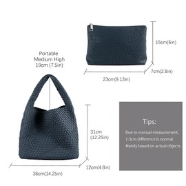 Woven Tote Bag For Women,Vegan Leather Hand Woven Handbags And Purse,Shoulder Bag Top-Handle Bag All-Match Underarm Bag (Navy Blue)