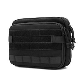 Black Tactical Toiletry Bag for Men Heavy-Duty Polyester Travel Organizer with Large Capacity Water-Resistant Compact Portable Shaving Bag Multiple Compartments for Military Camping Outdoor Bathroom