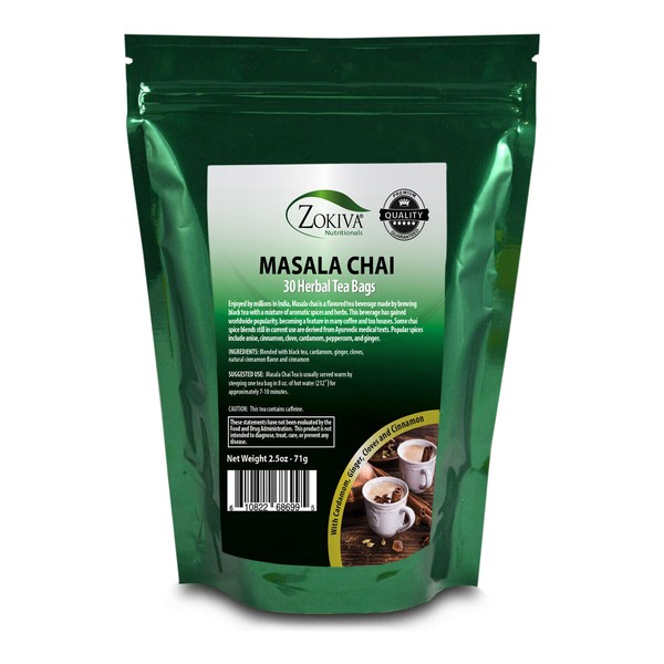 Masala Chai Tea Bags (30) Contains Anise, Cardamom, Cinnamon, Clove and Ginger