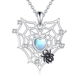 YAFEINI Spider Necklace Sterling Silver Moonstone Spider Web Pendant Necklaces Cute Animal Jewellry Gifts for Women Spider Lover