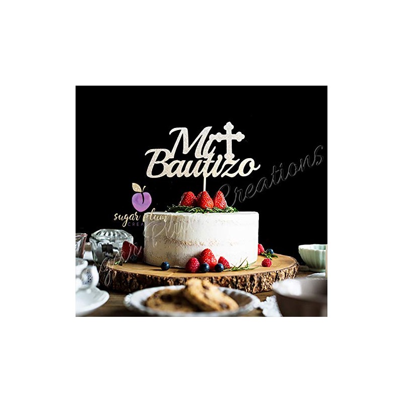 Mi Bautizo - Decoración para tarta, diseño de purpurina, color
