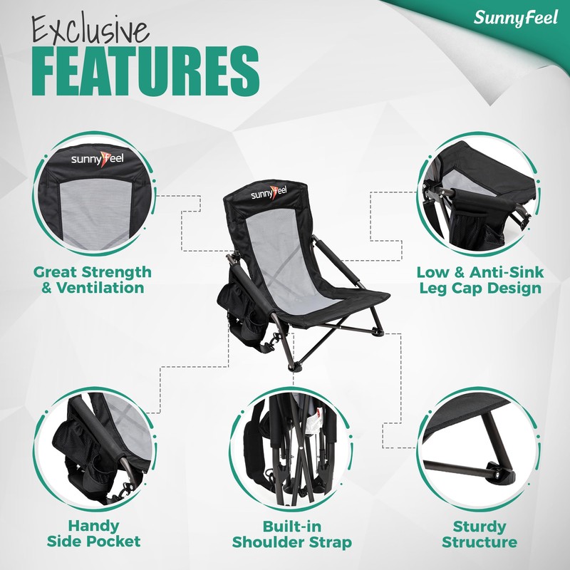SUNNYFEEL Folding Low Camping Beach Chair 2 Pack, Lightweight Portable
