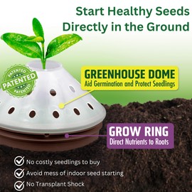 Outdoor Germination and Grow Kit with Greenhouse Domes - Direct Water and nutrients to Roots, Protect Seeds and Seedlings, 4 Sets, Brown, Made in The USA