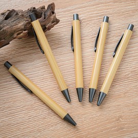 Gullor Natural Bamboo Retractable Ballpoint Pen, Sustainable Pens for Journaling Writing Office Supplies Eco Friendly Pens, 5 Pieces