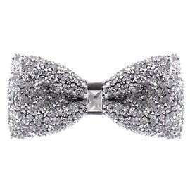 Man of Men Silver Bow Tie for Men, Rhinestone Bow Ties for Men, Pre Tied Sequin Bowties with Adjustable Length, Huge Variety Colors Available (Jewels - Silver)