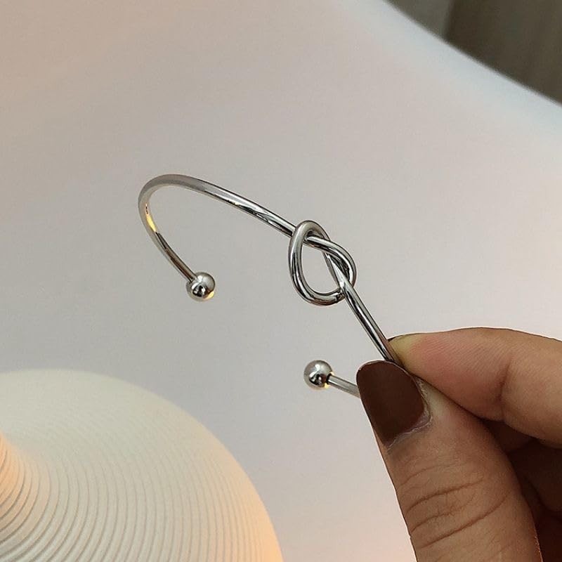 YIQPKUM Stainless Steel Tie The Love Knot Open Cuff Bangle