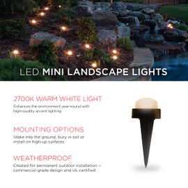 UltraPro Mini LED Landscape Lights, Warm White, Large, 12 Pucks, 96ft, Outdoor Lighting, Ground, Garden, Decks, Patios, On/Off, Decoration, Weather Resistant, Durable, All Seasons, 60782